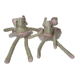 Pottery Barn Kids Two Pink Tutu Ballerina Elephant Shelf Sitter Long Leg Stuffed